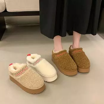 Плюшевые тапочки на толстой подошве с носками, новые стили на осень и зиму, плюшевые и толстые каблуки из губки, хлопковая обувь 35 хаки