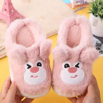Плюшевые тапочки с героями мультфильмов, теплые зимние домашние тапочки, повседневная нескользящая нескользящая домашняя обувь на плоской подошве для девочек и мальчиков.