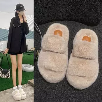 Плюшевые тапочки с толстой подошвой 7 см и усиленной подкладкой, домашние тапочки 34 хаки