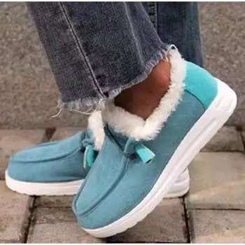 Плюшевые толстые женские хлопковые туфли на толстой подошве, лоферы 43 чёрный