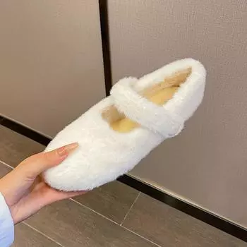 Плюшевые туфли на толстой подошве, женская верхняя одежда, осенне-зимняя теплая обувь из норки и бархата, хлопковая обувь с горохом 43 белый