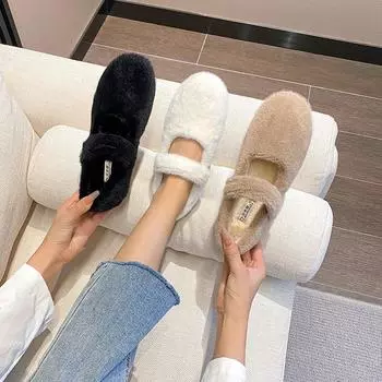 Плюшевые туфли на толстой подошве, женская верхняя одежда, осенне-зимняя теплая обувь из норки и бархата, хлопковая обувь с горохом 33 чёрный