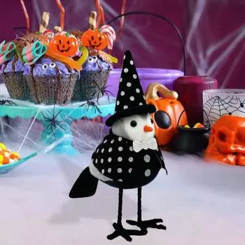 Плюшевые украшения в виде птиц на Хэллоуин, стоящая птица в конусообразной шляпе, плюшевая кукла-птица, украшение для стола для домашнего офиса A