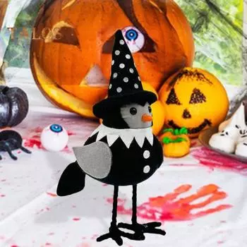 Плюшевые украшения в виде птиц на Хэллоуин, стоящая птица в конусообразной шляпе, плюшевая кукла-птица, украшение для стола для домашнего офиса A