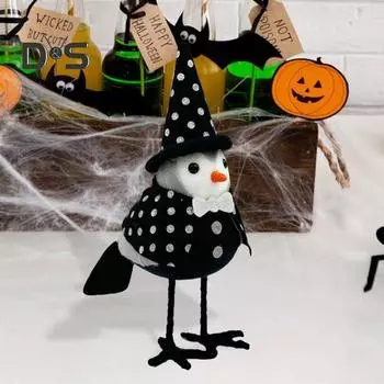 Плюшевые украшения в виде птиц на Хэллоуин, стоящая птица в конусообразной шляпе, плюшевая кукла-птица, украшение для стола для домашнего офиса A