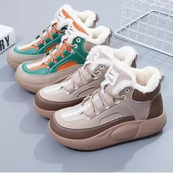 Плюшевые высокие туфли для женщин, зимняя удобная теплая хлопковая обувь, повседневная обувь на платформе, женские кроссовки с круглым носком, Tenis 35 зелёный