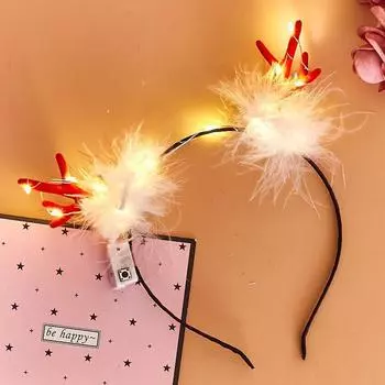 Плюшевые забавные косплей светящиеся рождественские повязки на голову корейский стиль повязки на голову рога лося женские обручи для волос B