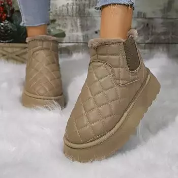 Плюшевые женские зимние сапоги, зимние сапоги на платформе, теплые ботильоны, высокие повседневные хлопковые туфли, женская обувь из черной искусственной кожи для активного отдыха 36 бежевый