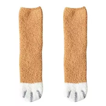 Плюшевые Зимние Смешные Милые Стильные Животные Кошачьи Лапки Мультяшный Узор Женские Хлопковые Носки Супермягкие для Женских Домашних Сна Пола Носки 1-Pair