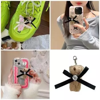 Плюшевый бант кролики брелок кулон мультяшный медведь кукла стильная сумка брелок модные аксессуары подходит для вечеринки повседневного использования розовый