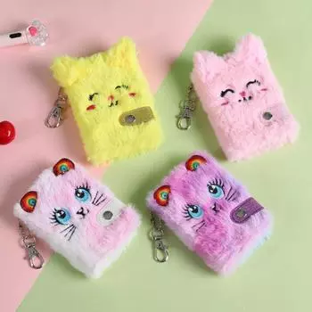 Плюшевый блокнот на 80 страниц, подвесной брелок, карманный размер, журнал с милым котом для девочек розовый