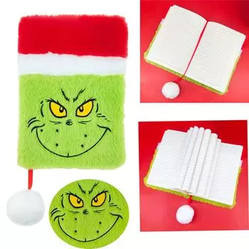 Плюшевый блокнот с принтом лица, вышивкой, студенческим призом, дневником, блокнотом зелёный