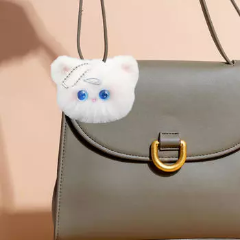 Плюшевый брелок для ключей в виде кошки, подвесной аксессуар, украшение для куклы из мультфильма White Blue