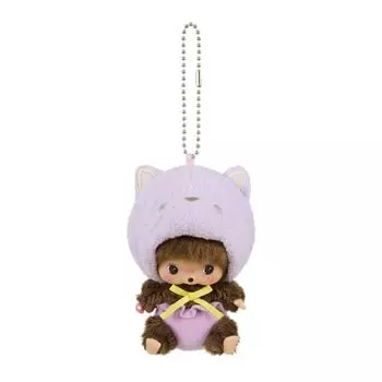 Плюшевый брелок Monchhichi Animal Babychichi SS с большим лицом кота [Sekiguchi]