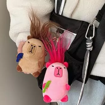 Плюшевый брелок с капибарой, милый кулон в виде сумки, креативный брелок с пушистыми животными, мягкая кукла, брелки, подарок на день рождения, автомобильный кулон, стол розовый
