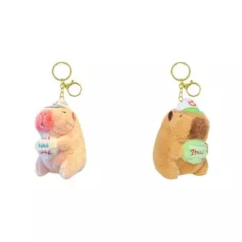 Плюшевый брелок с капибарой, пушистый мультяшный кулон с капибарой, плюшевая игрушка (розовый) SN9F