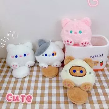 Плюшевый брелок с кулоном «кошка», встроенный аниме-котенок, милая пищалка с толстым телом, плюшевые декоративные мягкие набивные игрушки розовый