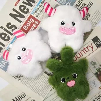 Плюшевый брелок Snow Monster для девочек, милый белый зеленый мультяшный пушистый игрушечный брелок для школьной сумки, брелок для ключей в машину, плюшевые аксессуары белый