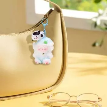 Плюшевый брелок в виде овцы с тянущей веревкой, цыпленок, корова, свинья, животное, кукла, фаршированный ягненок, брелок для ключей, держатель для сумочки, сделай сам, подвеска, украшение для рюкзака, подарок для детей и взрослых жёлтый