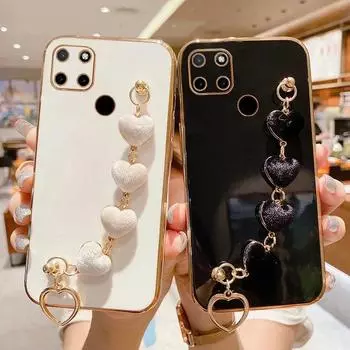 Плюшевый чехол-браслет Love Heart для Realme C55 C53 C35 C33 C31 C30 C21 C21Y C20 C17 C15 11 10ProPlus, силиконовый чехол с цепным покрытием Realme C15 красный