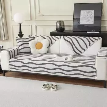 Плюшевый чехол для дивана, приятный для кожи, зимний минималистичный стиль, тканевый чехол с волнистым рисунком, нескользящий чехол для дивана с защитой от кошачьих царапин 45x45cm pillowcase зелёный