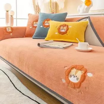 Плюшевый чехол для дивана с героями мультфильмов львы, зимний утепленный супермягкий, теплый, Нескользящий кожаный чехол для гостиной, спинка дивана, подлокотники 70x70cm 1pcs