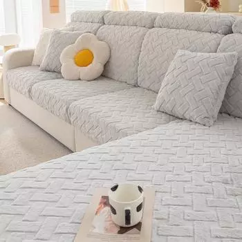 Плюшевый чехол для дивана с кроликом, универсальный универсальный чехол, зимний плюшевый чехол для дивана, нескользящий утолщенный эластичный чехол с рукавами S