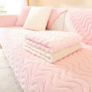 Плюшевый чехол для дивана с кроликом, высококлассный однотонный полосатый утолщенный нескользящий диван-полотенце, теплый диван-полотенце для гостиной, спинка дивана, подлокотники 70x70cm 1pcs