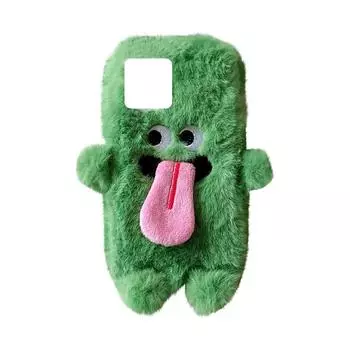 Плюшевый чехол для мобильного телефона с забавным торчащим языком, зимний теплый пушистый чехол для телефона, рождественский чехол для телефона с милыми монстрами для IPhone14 One Size зелёный