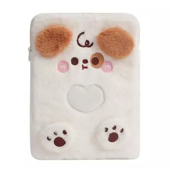 Плюшевый чехол для планшета и ноутбука, сумка на молнии для 11-дюймовых компьютерных аксессуаров, сумка для хранения iPad с изображением мультяшной собаки для женщин и девочек белый