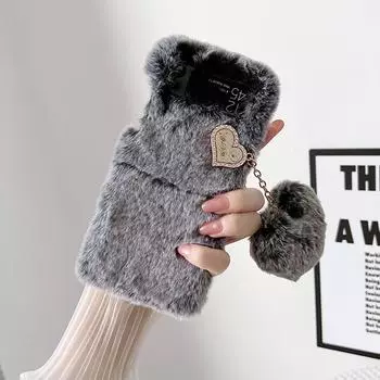 Плюшевый чехол для телефона с подвеской в виде сердца с любовью для Samsung Galaxy Z Flip 3 5G Zfold 3 S22 S21 Ultra S20 FE A13 A23 A33 A53 A73 A12 A22 A32 A52 A72 A51 A71 Samsung S22 серый