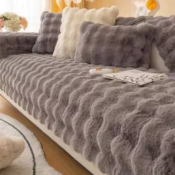 Плюшевый чехол на подушку для дивана с кроликом, Нескользящие толстые чехлы для дивана для гостиной, пыленепроницаемый чехол для сиденья дивана, защита для мебели 70x90cm