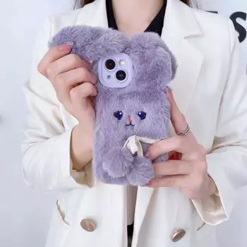 Плюшевый чехол с кроликом для iPhone 14 13 12 11 Pro max X XR XS 7 8 plus/Samsung Z флип 3 Z раза 4 S22 S21 S20 A12 A13 A22 A32 A33 A53/Redmi 10 9 9A 9T iphone 14 белый