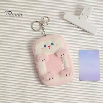 Плюшевый держатель для карт, портативный очаровательный чехол для карты в форме лисы и кошки с брелоком для домашнего офиса и школы белый