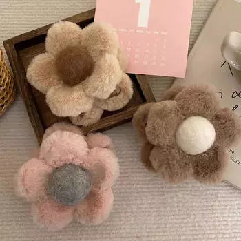 Плюшевый коготь для волос в виде цветка, большой зажим в виде акулы, простые заколки, заколки для волос в виде краба, милые универсальные аксессуары для волос на осень и зиму One Size