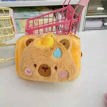 Плюшевый кошелек Capibara с подвеской в виде мультяшной капибары, сумка для хранения наушников, брелок, портативный чехол для ключей, сумка для помады