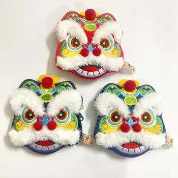 Плюшевый кошелек для монет «Танец льва», китайский танцующий лев, сумка, милый подарок на Новый год темно-синий