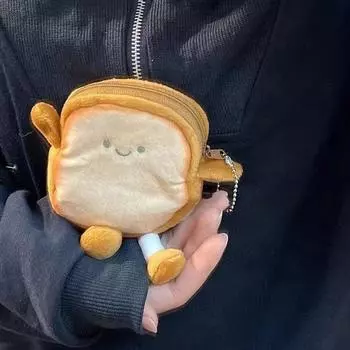 Плюшевый кошелек для тостов, хлеб, милая мини-монета, портативная плюшевая ключ-карта, сумка для хранения наушников, кошелек, подвеска, брелок для девочек, подарки, игрушки