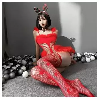 Плюшевый косплей рождественский сетчатый сексуальный лось униформа соблазнительный костюм цельный OS Sex C женщина One size