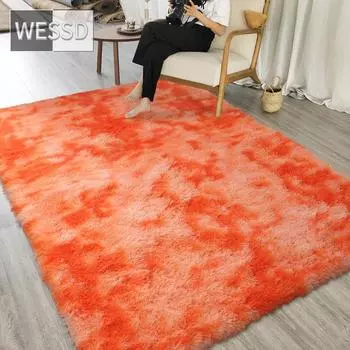 Плюшевый ковер для гостиной с градиентным разноцветным лохматым мягким напольным ковриком в спальне, лохматый ковер для детской комнаты 50x80cm