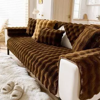 Плюшевый коврик для дивана с длинной шерстью Bubble Rabbit, зимняя утолщенная простая противоскользящая подушка для спинки дивана, полотенце, оптовая продажа, чехол для сиденья L 70x70cm 1cps бордовый