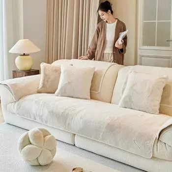 Плюшевый коврик для дивана, толстый теплый плюшевый гладкий чехол для гостиной, однотонный простой противоскользящий чехол для дивана, домашний декор 1seat 70x70cm