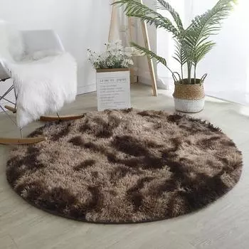 Плюшевый круглый ковер оранжевый тай-дай градиентный игровой коврик скандинавский декор круглый ковер для девочек мягкий милый коврик для стула ковер для спальни Diameter60cm кофейный