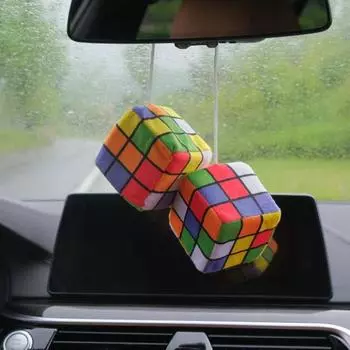 Плюшевый кубический автомобильный кулон с шнурком, винтажный подвесной подвесной элемент для зеркала заднего вида