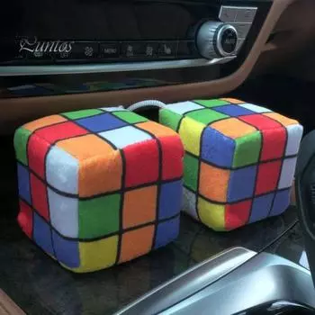 Плюшевый кубический автомобильный кулон с шнурком, винтажный подвесной декор для зеркала заднего вида, мягкий на ощупь, пушистый кубический декор для интерьера автомобиля разноцветный