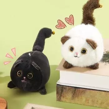 Плюшевый кулон-свисток с котом и колокольчиком, встроенный звук животного, мягкий брелок для ключей, плюшевая игрушка, украшение для рюкзака чёрный