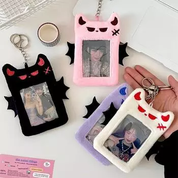 Плюшевый Маленький Дьявол держатель для фотокарточки брелок Kpop карточка на обед автобусная карточка чехол для фотокарточки защитный чехол подвеска фиолетовый