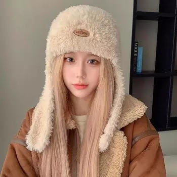 Плюшевый медведь наушники шапка для женщин зимняя теплая защита ушей шапка-бомбер толстый овечий флис ухо шапка-ушанка для девочек шапочки с рисунком one size белый