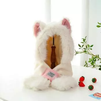 Плюшевый медведь Стильная зимняя шапка и шарф для мужчин и женщин Мягкий и теплый дизайн белый