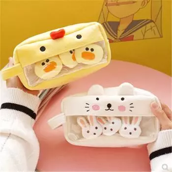 Плюшевый милый пенал большой емкости, школьный пенал, принадлежности, сумка для карандашей, школьная коробка, сумка для карандашей, канцелярские принадлежности белый